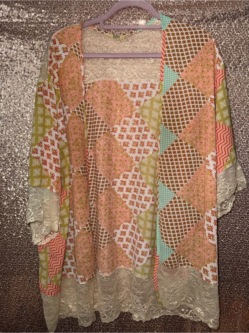 Kori America Patchwork Lace Kimono Cardigan with Lace